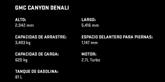 GMC Canyon 2026 Denali Especificaciones